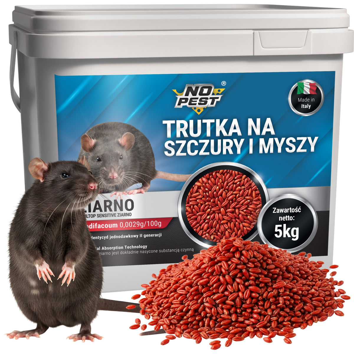 No Pest Brodifacoum Getreideköder gegen Ratten und Mäuse – 5 kg