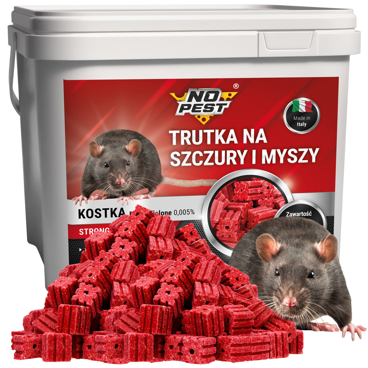 Rattengift und Mäusegift, Nagetiergift 3 kg No Pest® Bromadiolon Rote Würfel